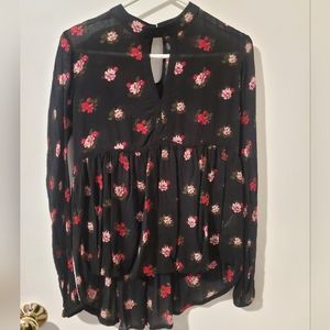 Long Sleeve Flower Print Blouse